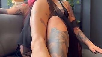 Aroused Girl With Tattoos Exhibits Her Physique