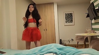 Stunning Woman In Red Skirt Seeks Christmas Gift Of Passionate Sex