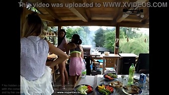 Outdoor Pussy Party With Shaved And Tight Girls In Mini Skirts
