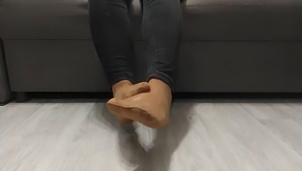 Monika Nylon Unveils Her Shapely Legs In Sheer Hosiery Following A Full Day