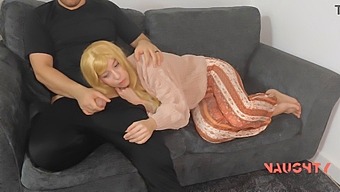 Mature Mother And Her Step-Son Cozy Up On The Sofa