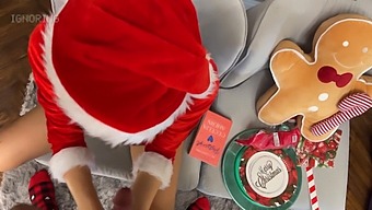 A European Beauty Gives A Sensual Handjob And Santa-Themed Ball Play In A Miniskirt